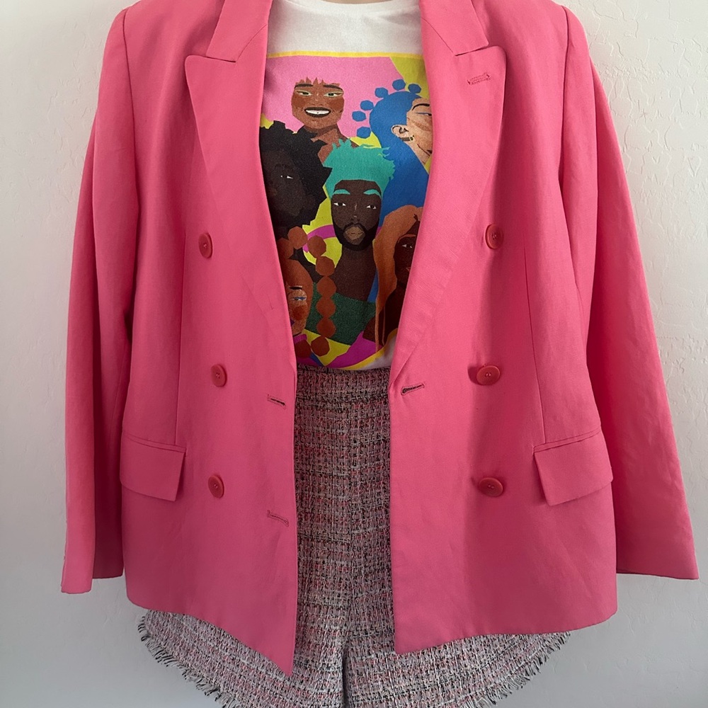 Women's Vintage Linen Blend Boxy Pink Blazer